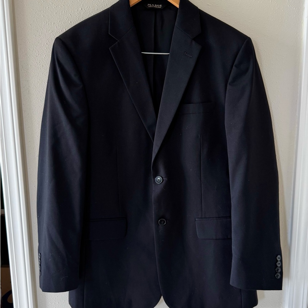 Jos A Bank 40R Tailored Fit Black Wool Blazer Sport Jacket Traveler’s Collection